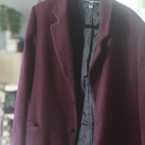Men's Medium Maroon Asos 3/4 Length Pea Coat